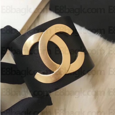 Chanel CC Logo Leather Cuff/Bracelet Black 2018
