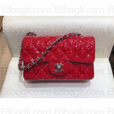 Chanel Classic Flap Small Bag A1116 Red in Patent Leather with silver Hardware 