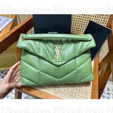 Saint Laurent loulou puffer medium chain bag in quilted lambskin 577475 green with gold hardware(original quality)