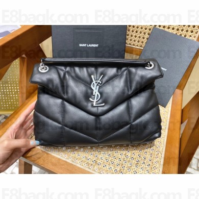 Saint Laurent loulou puffer small chain bag in quilted lambskin 577476 black with silver hardware(original quality)