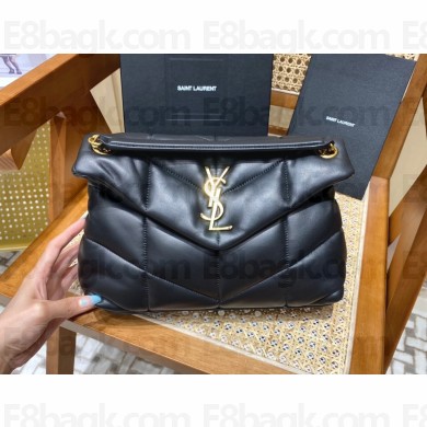 Saint Laurent loulou puffer small chain bag in quilted lambskin 577476 black with gold hardware(original quality)