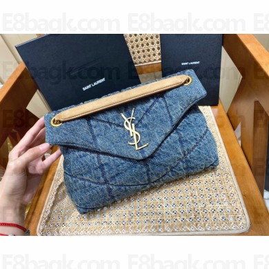 Saint Laurent loulou puffer small chain bag in quilted vintage denim and suede with gold hardware 577476(original quality)