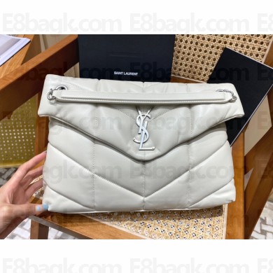 Saint Laurent loulou puffer medium chain bag in quilted lambskin 577475 white with silver hardware(original quality)