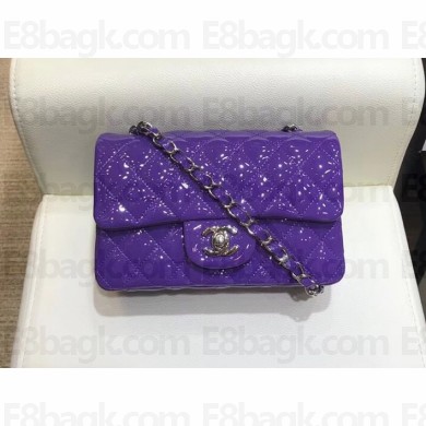 Chanel Classic Flap Small Bag A1116 purple in Patent Leather with silver Hardware 