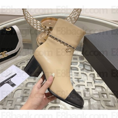 Chanel ankle Boots calfskin with chain black/beige 1025-2024