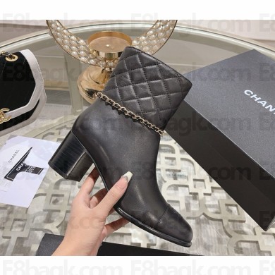 Chanel CC logo ankle Boots calfskin with chain black 1025-2024