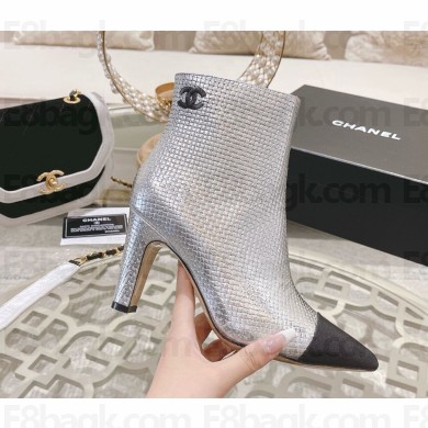 Chanel Heel 7.5cm embossed Calfskin ankle Boots silvery 1026-2024