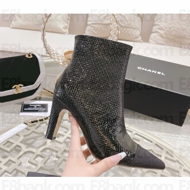 Chanel Heel 7.5cm embossed Calfskin ankle Boots black 1026-2024