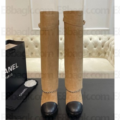 Chanel Heel 6.5cm Calfskin Chain High Boots Suede brown 1026-2024