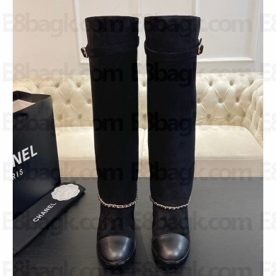 Chanel Heel 6.5cm Calfskin Chain High Boots Suede black 1026-2024