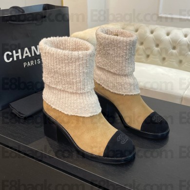 Chanel socks ankle boots in suede leather heel 6cm beige/black 2024