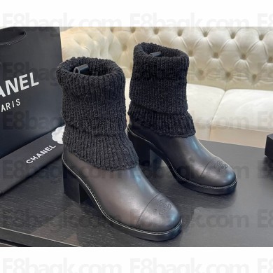 Chanel socks ankle boots in calfskin heel 6cm black 2024