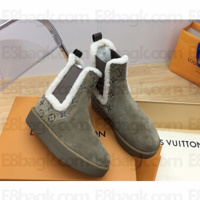 Louis Vuitton suede ankle boot with shearling green 2024