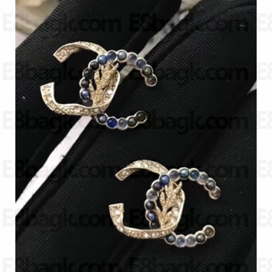 Chanel CC Stud Earrings AB0334 Gold/Blue/Gray 2018