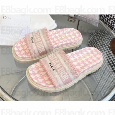 dior pink Houndstooth Motif Embroidered Cotton new Dway Slide 2022