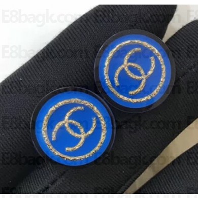 Chanel Sea CC Round Stud Resin Earrings Blue 2018