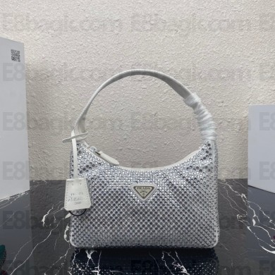 Prada Sequins Re-Edition 2000 Nylon Mini Hobo Bag 1NE515 WHITE 2021