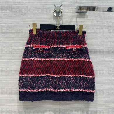 CHANEL Cashmere, Wool & Tweed Red, White, Dark Navy Blue & Black SKIRT 2023
