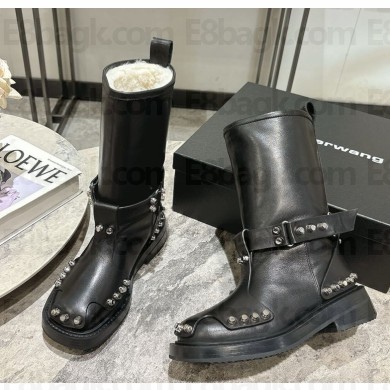 Alexander Wang Dixon Buckle Boots calfskin with shearling black 1106-2024