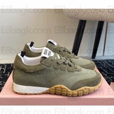 Miu Miu Low-Top Nylon & Leather Sneakers loden 2025