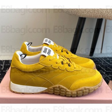 Miu Miu Low-Top Nylon & Leather Sneakers yellow 2025
