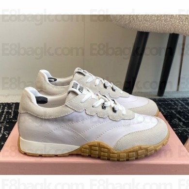 Miu Miu Low-Top Nylon & Leather Sneakers avorio 2025