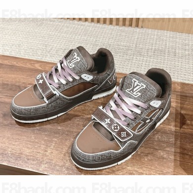 Louis Vuitton LV Trainer Sneaker 1ADE2C Croc-embossed denim Moka Brown 2024