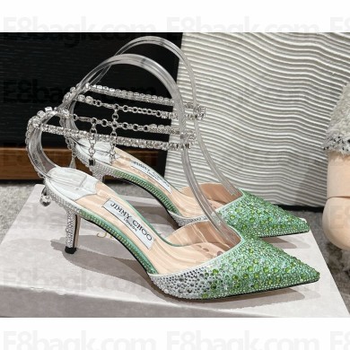 Jimmy Choo Saeda 65 Emerald Satin Pumps with Crystals emerald/crystal  2024