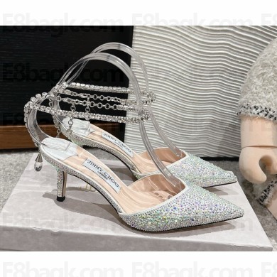 Jimmy Choo Saeda 65 Emerald Satin Pumps with Crystals silvery/Crystal  2024
