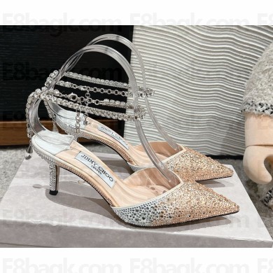 Jimmy Choo Saeda 65 Emerald Satin Pumps with Crystals beige/Crystal  2024