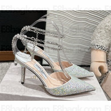 Jimmy Choo Saeda 85 Emerald Satin Pumps with Crystals silvery/crystal  2024