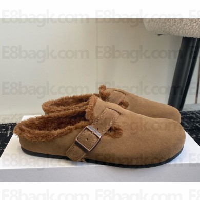 The row women's flat suede leather mules brown 2024