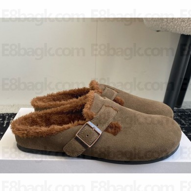 The row women's flat suede leather mules dark brown 2024