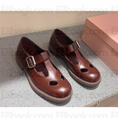 Miu Miu Leather T-bar shoes 5E318E burgundy 2024SS