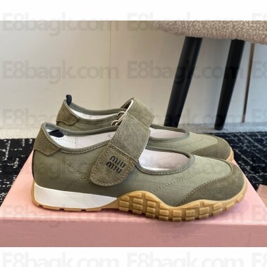 Miu Miu Low-Top Nylon & suede Leather Mary Janes loden 2025