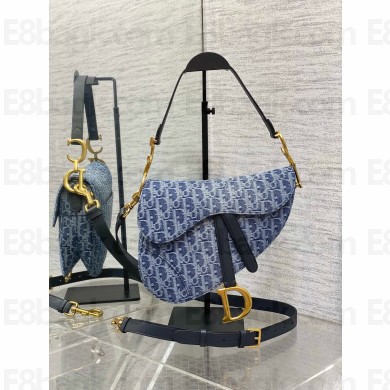 Dior Blue Denim Oblique Jacquard Saddle Bag with Strap 2024