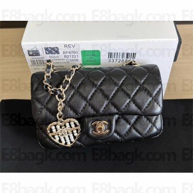 CHANEL BLACK LAMBSKIN Classic Mini Bag with hook AP4760 black 2025