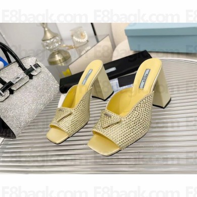 prada High-heeled satin slides with crystals yellow 2022