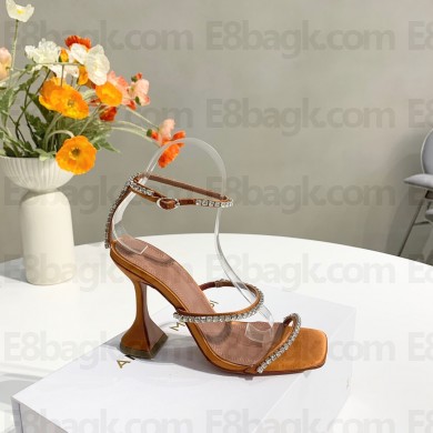 Amina Muaddi champagne gold Gilda 95mm heel Crystal Satin Sandals