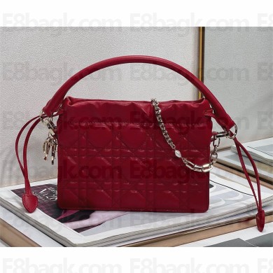 Lady Dior Top Handle Drawstring Mini Bag red 2022