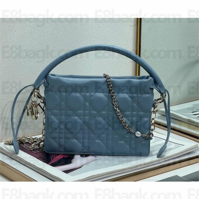 Lady Dior Top Handle Drawstring Mini Bag blue 2022