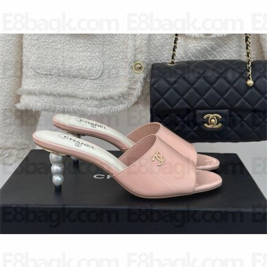 Chanel Heel 6cm Patent Lambskin & Imitation Pearls Mules pink 2024