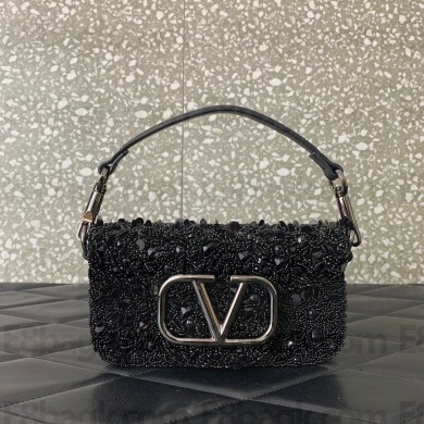 Valentino Locò Small Shoulder Bag in 3D Sequins Embroidery black 2023