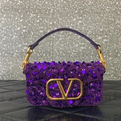 Valentino Locò Small Shoulder Bag in 3D Sequins Embroidery purple 2023