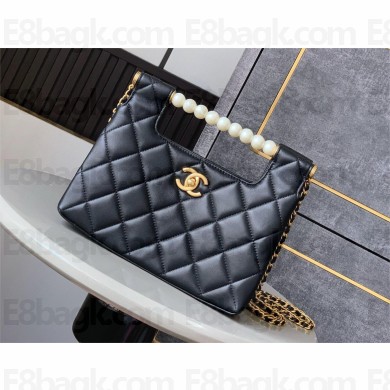 CHANEL BLACK Small Shopping Bag IN Shiny Lambskin AS5413 2025