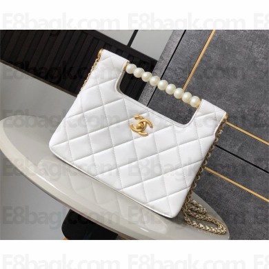 CHANEL WHITE Small Shopping Bag IN Shiny Lambskin AS5413 2025