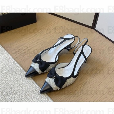 Chanel sequins with bow Slingbacks white 1129-2024 