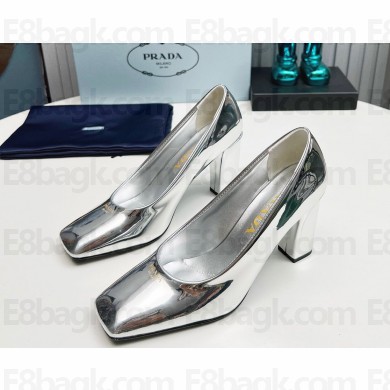 Prada Patent leather pumps silvery  heel 9cm 1129-2024