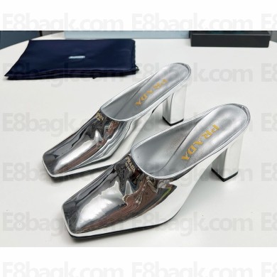 Prada Patent leather mules silvery heel 9cm 1129-2024