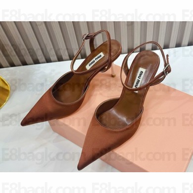 Miu Miu silk Slingback pumps heel 8.5cm dak brown 2024